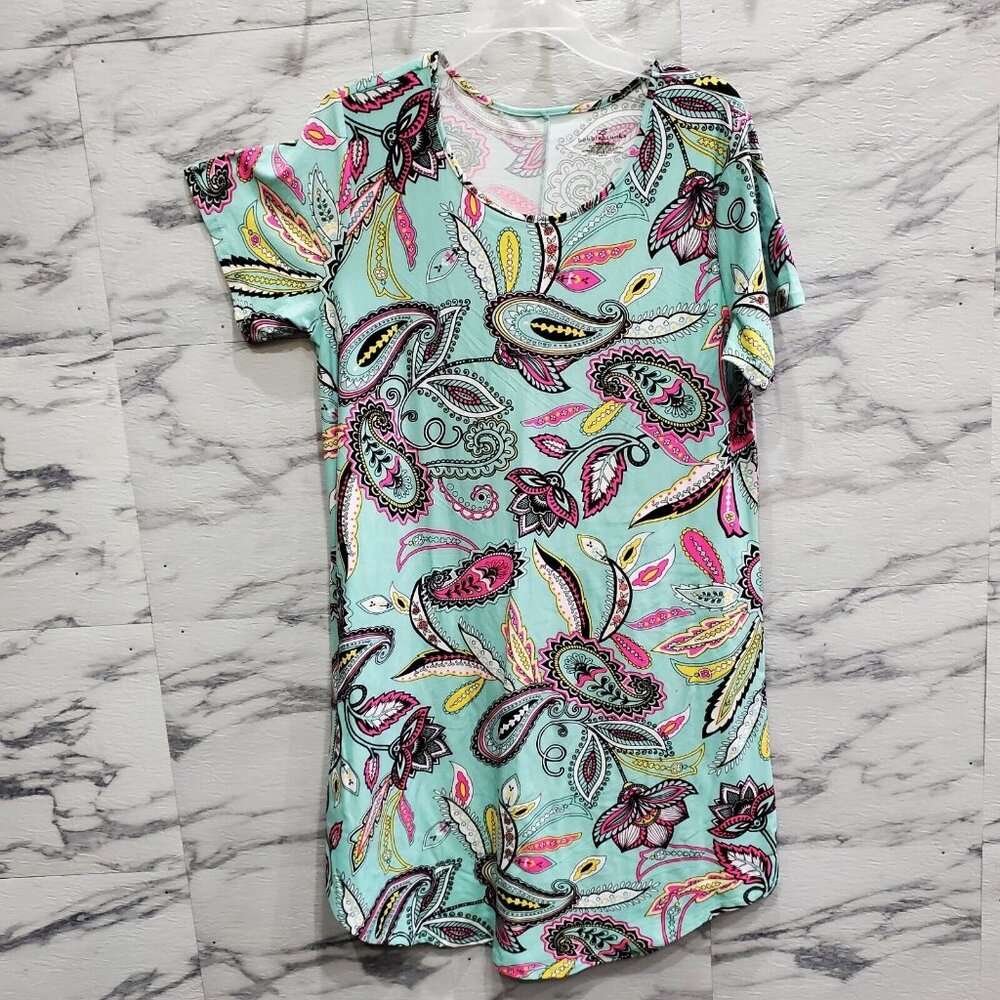 Bobbie Brooks Midi Dress Women Size XL Aqua Green Paisley Floral Shirt Comfort